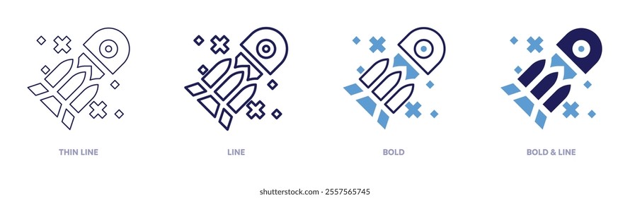 Rocket investment icon in 4 different styles. Thin Line, Line, Bold, and Bold Line. Duotone style. Editable stroke.