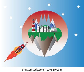 Rocket and Island Landscape.