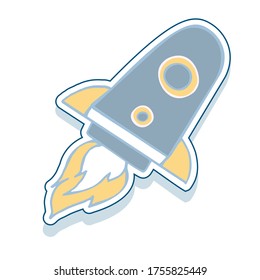 The rocket. Isolated element on a white background. Sticker. Doodle style. Cartoon picture for scrapbooking, decoration, congratulations, invitation cards, etc.