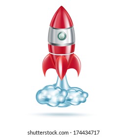 rocket isolated on white background with trace of clouds
