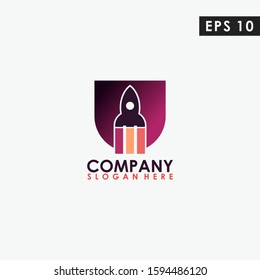 Rocket Isolated In Shield Modern Logo Design Vector Template