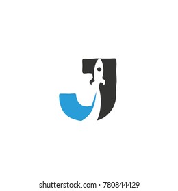 rocket j font logo flat vector logo template