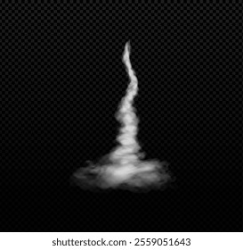 Rocket or jet aircraft vector smoke curves trail with clouds. Realistic white fume space rocket launch trace. Fog steam flow isolated on transparent background. Gas exhaust, vapor spray