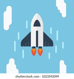 Rocket or jet plane on the sky, concept for business success