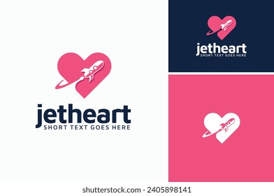 Rocket Jet Voyage into Planet with Love Heart Shape for Spaceship Spacecraft Travel Vacation honeymoon Transportation Logo Design