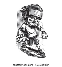 Rocket Kid Black & White Illustration