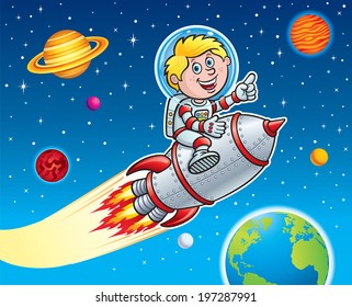 Rocket Kid Blasting Through Space
