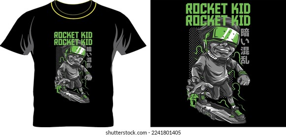 rocket kid t shirt graphic design vector illustration 