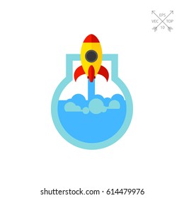 Rocket in lab flask icon