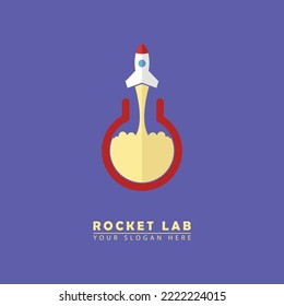 rocket lab icon logo. combination of rocket and laboratory. simple flat vector design and clean background. suitable for laboratory transportation, education, research, etc.