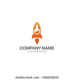 Rocket lab logo design template, rocket and lab bottle vector