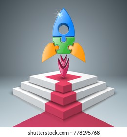 Rocket, ladder, stai. Infographic design template and marketing icons