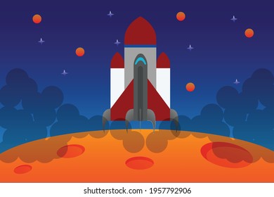 rocket landing on the red mars planet