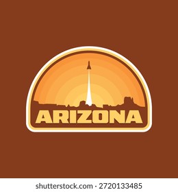 Lançamento de foguete no Arizona Monument Valley National Park silhueta emblema logotipo selo adesivo vetor ilustração