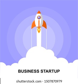 Rocket launch background. Flat vector illustration. Startup concept. Project development.