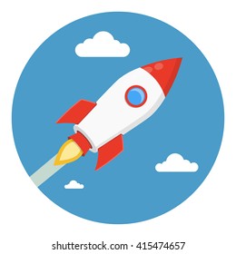 Rocket launch background. Flat vector illustration. Startup concept. Project development.