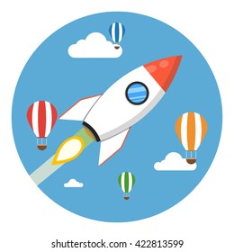 Rocket launch background. Flat vector illustration. Startup concept. Project development.