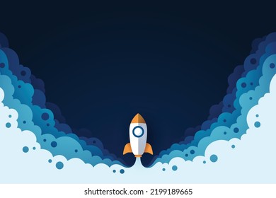 Rocket launch background with paper cut shape
