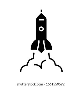 Rocket launch black icon, concept illustration, vector flat symbol, glyph sign.