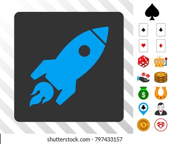 Rocket Launch blue pictograph inside gray rounded square with bonus gamble pictograms. Vector illustration style is flat iconic symbols. Designed for gambling gui.