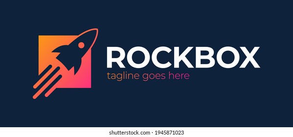 Rocket Launch Box Logo Design Vector Template. Start Up Logotype, Think Outside The Box Logo, Logistic And Delivery Logo