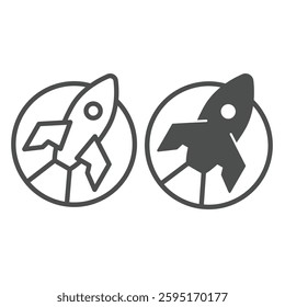 Rocket launch bubble line and solid icon, cosmos concept. Vector graphics. Space exploration mission flight sign on white background, outline style icon for mobile or web design