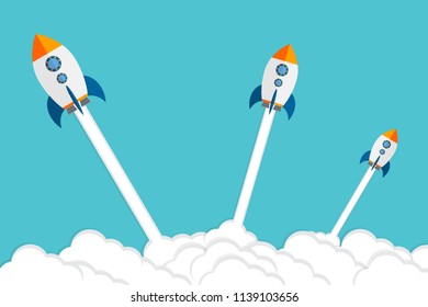 Rocket. Rocket launch, business startup banner concept, flat style vector illustration