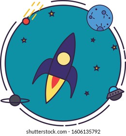 rocket launch business startup web illustration vector flat style