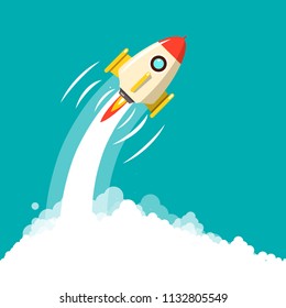 Rocket Launch. Business Startup ymbol. Vector Space Travel Concept.