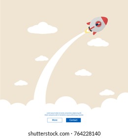 Rocket launch with businessman inside. Business concept of success, start up and motivation, vector illustration.