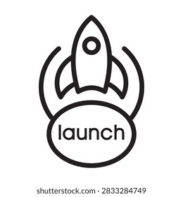 Rocket Launch Button Line Icon Vector for Startup App Deployment and Business Technology