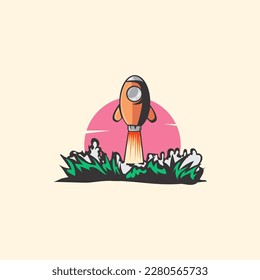Rocket Launch Cartoon Vector Flat Design 