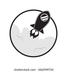 rocket launch in a circle object on white background, vector illustration