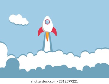 rocket launch with cloud vector illustration