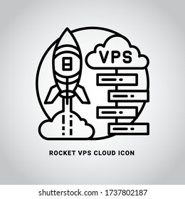Rocket launch cloud, Rocket VPS cloud vector line icon. An outline illustration graphic, perfect for a landing page, mobile apps, website, web hosting, VPS provider, or any business.
