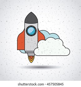 rocket launch with clouds  isolated icon design, vector illustration  graphic