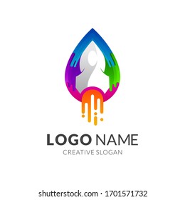 Rocket launch colorful logo design. Spaceship water drop creative logo