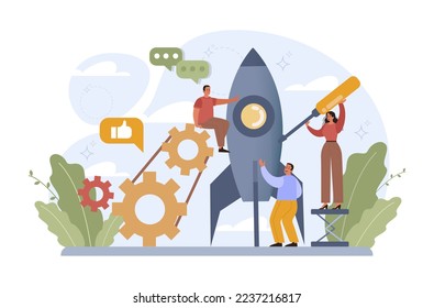 Rocket launch concept. Business start up or succesful project progress. Idea of professional development and entrepreneurship. Flat vector illustration