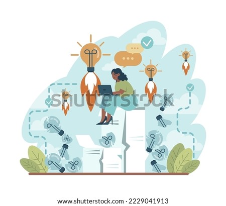 Rocket launch concept. Business start up or succesful project progress. Idea of professional development and entrepreneurship. Flat vector illustration