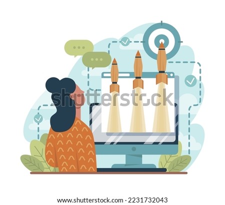 Rocket launch concept. Business start up or succesful project progress. Idea of professional development and entrepreneurship. Flat vector illustration