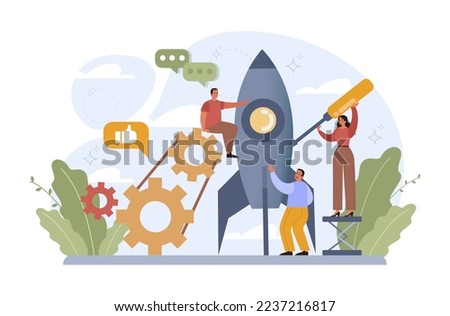 Rocket launch concept. Business start up or succesful project progress. Idea of professional development and entrepreneurship. Flat vector illustration