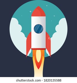 Rocket launch concept line art vector illustration