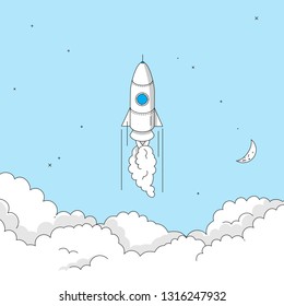 Rocket launch concept. Modern illustration in linear style.