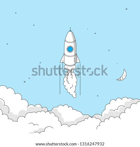 Rocket launch concept. Modern illustration in linear style.