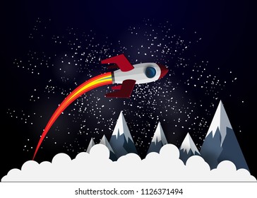  rocket launch  concept startup business  paper art style background vector illustration 