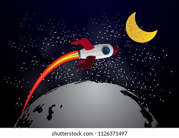 rocket launch  concept startup business  paper art style background vector illustration 