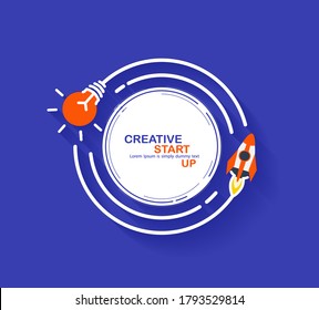 Rocket launch with creative light bulb ideas, Startup business concept design, Vector illustration modern layout template