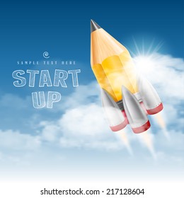 Rocket launch. Creative start up poster. Vector illustration.