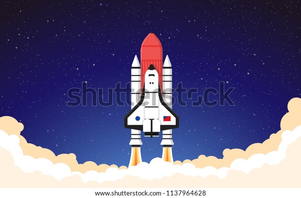 ロケット打ち上げダークスカイ宇宙船 イラストの背景に壁紙のベクター