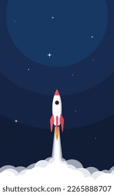 Rocket launch design. Business startup concept, vector illustration.